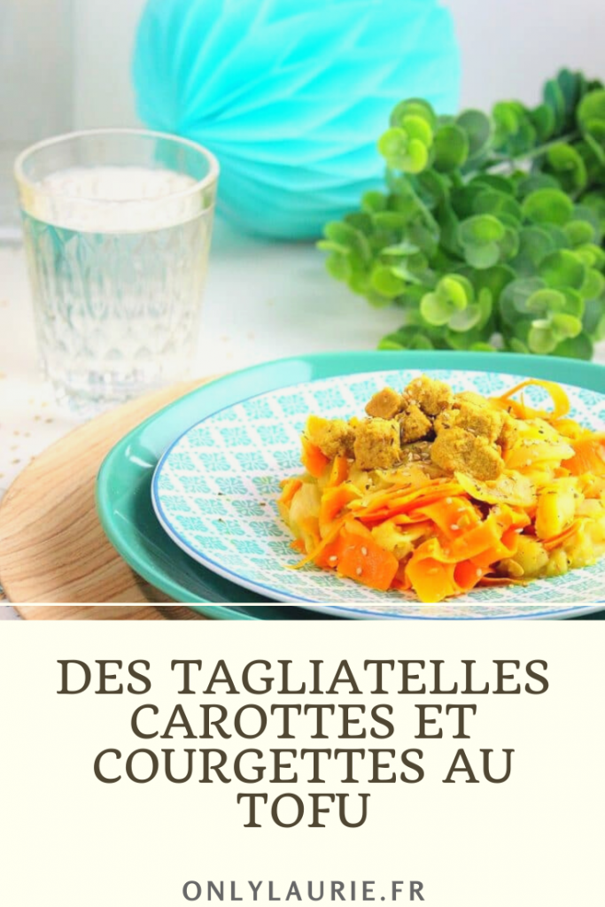 Recette vegan de tagliatelles carottes et courgettes au tofu. 