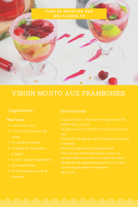 Fiche recette de virgin mojito aux framboises. 