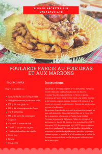 Fiche recette de poularde farcie au foie gras et au marrons. 