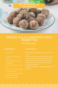 Fiche recette d'energy balls vegan aux amande, coco et noisettes. 