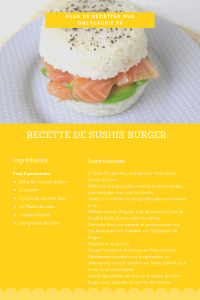 Fiche recette pour réaliser un sushis burger à base de riz saumon et avocat. 
