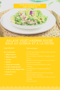 Fiche recette de salade végétarienne au quinoa et à la pêche. Une recette healthy parfaite pour une lunch box. 