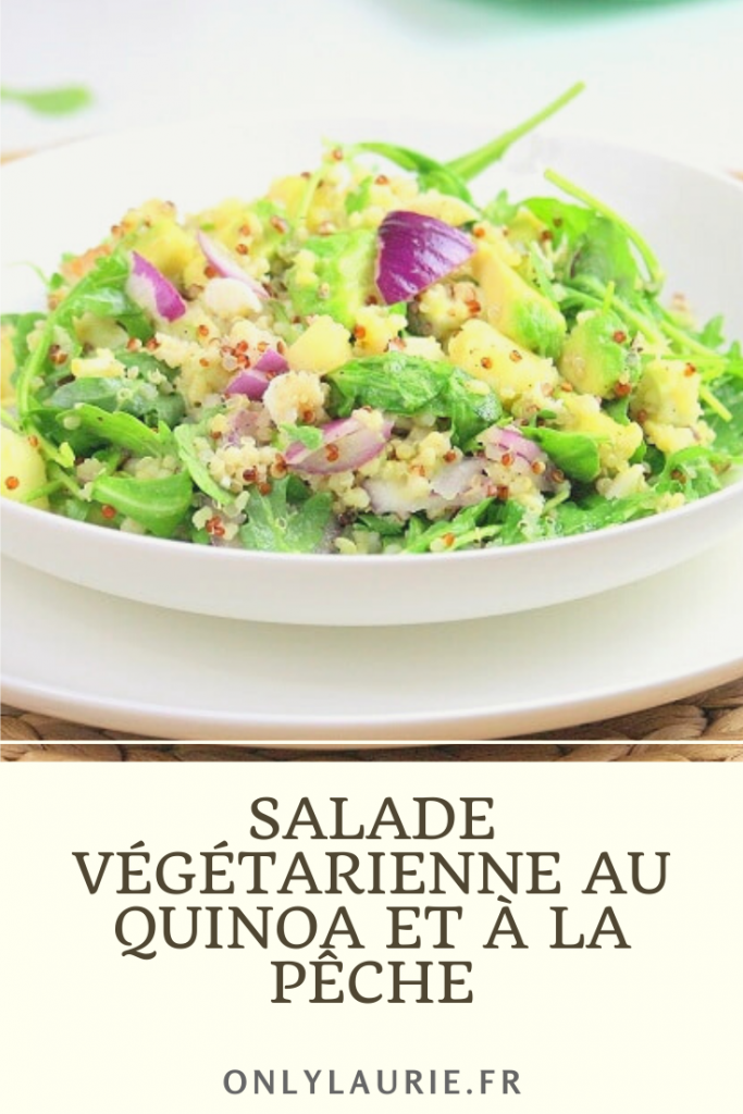 Recette de salade végétarienne sucré salé au quinoa et à la pêche. 
