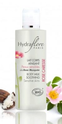 lait-corps-apaisant-bio-rose-caresse-hydraflore only laurie