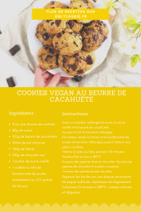 Fiche recette pour réaliser des cookies vegan au beurre de cacahuète. 